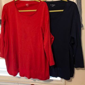 KIM ROGERS LOT OF 2 3X LONG SLEEVED TEE SHIRTS RED AND NAVY